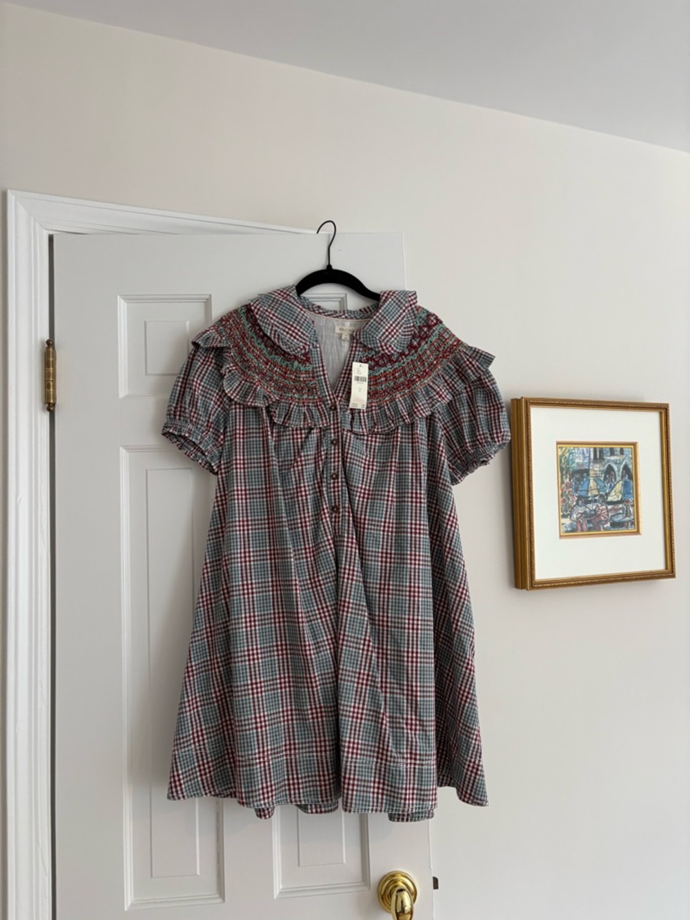 Anthropologie Pilcro Short-Sleeve V-Neck Smocked Babydoll Mini Dress
